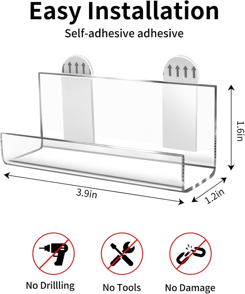 HEKORE 12 Pack Vinyl Record Display Shelf Wall Mount No Drill, Self Adhesive Clear Acrylic Album Holder, Invisible Floating Shelves for CD Shelf, Kids Bookshelf, Suitable for Home Office - Image 3